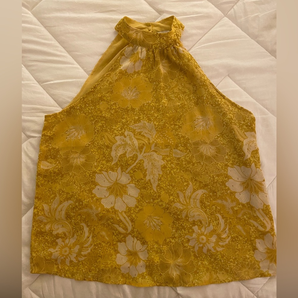 Cupcakes & Cashmere Yellow Floral Sleeveless Top with some Shimmer!